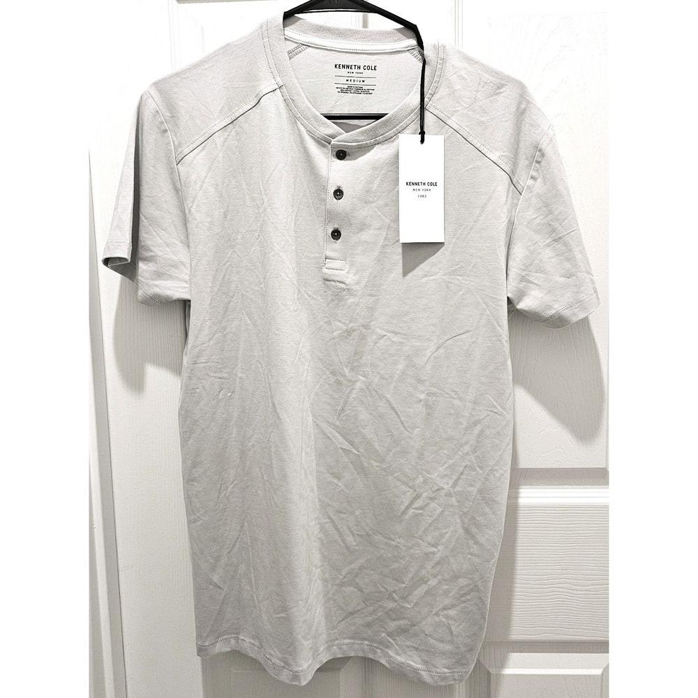 Kenneth Cole New York Mens Henley Shirt Light Gray Short Sleeve Crew Neck NWT M
